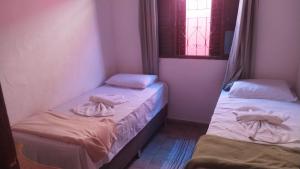 2 camas individuales en una habitación con ventana en Hostel Pantanal Experience - Pantanal n' Bonito Tours en Campo Grande