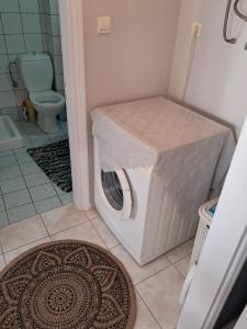 eine Waschmaschine im Bad mit WC in der Unterkunft M home place in Palio Limani