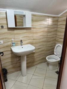 un bagno con lavandino e WC di Villa Zefi Rrenc a Shkodër Altre 27 foto