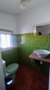 a green bathroom with a sink and a toilet at villa rana verde in Chiclana de la Frontera