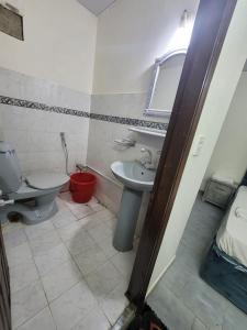 y baño con aseo y lavamanos. en Blue diamond guest house en Karachi