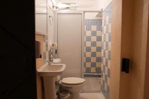 a small bathroom with a toilet and a sink at ISONDU Suites & Breakfast in Puerto Iguazú