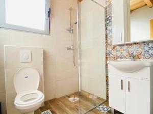 un baño con inodoro y lavabo en Nana - river Villa no.315, en Ulcinj