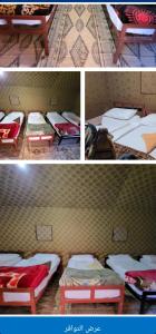 três fotografias diferentes de camas num quarto em Desert Dream Camp em Wadi Rum