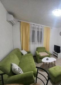 Bileća的住宿－Apartman Vera，客厅配有绿色沙发和桌子