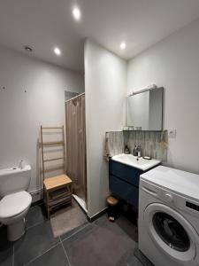 een badkamer met een toilet, een wastafel en een wasmachine bij Centre Bayeux in Bayeux