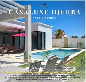 un magazine publicitaire pour une villa avec piscine dans l'établissement villa Casa Luxe djerba, à Mezraya
