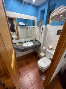 a bathroom with a white toilet and a sink at El Torreon de Navacerrada in Navacerrada