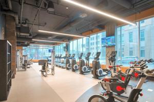 a gym with rows of treadmills and cardio machines at East Cambridge 2br w gym wd nr green line BOS-876 in Boston