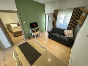 a living room with a couch and a television at Topikos Apartments in Ayia Napa