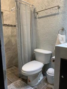 a bathroom with a toilet and a shower at Residencial Edzna in Campeche