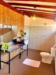 a bathroom with a sink and a toilet in a room at Finca en Doradal ( Hacienda Napoles y Rio Claro ) in Doradal