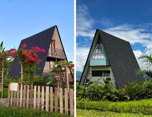ein Haus mit einem schwarzen Dach und einem Zaun in der Unterkunft El Resort de Yanashpa - Tarapoto in Tarapoto