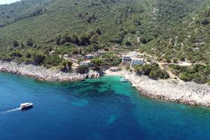 eine Luftaufnahme einer kleinen Insel im Wasser in der Unterkunft Secluded fisherman's cottage Cove Pakomina, Hvar - 22535 in Gdinj