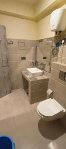 een badkamer met een wit toilet en een wastafel bij Gonay Manor in Leh
