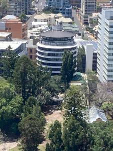 eine Aussicht über eine Stadt mit Bäumen und Gebäuden in der Unterkunft Madison Tower Mill Hotel in Brisbane