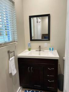 een badkamer met een wastafel en een spiegel bij Ruby’s Place in Nassau