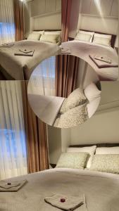 - deux photos d'une chambre avec des lits superposés dans l'établissement Apartman MK, à Lukavica