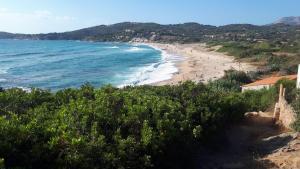 uma vista para uma praia com pessoas na água em Casa Marina Cargèse em Cargèse