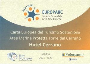 a label for a hotel center with the name of the hotel at Hotel Cerrano in Silvi Marina