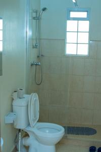 ein Bad mit einem WC und einer Dusche in der Unterkunft Eldoret home, Q10 unity homes in Eldoret