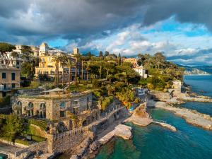 an aerial view of a town on the coast at Hotel Continental in Santa Margherita Ligure