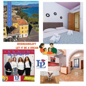 eine Collage mit Fotos mit einem Bild eines Hotels in der Unterkunft DesenzanoLoft Let It Be A Dream in Desenzano del Garda