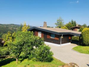 a wooden house with a driveway in front of it at Dachsbau in Barbis