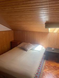 富恩特拉維亞的住宿－guardil，木墙客房的一张床位