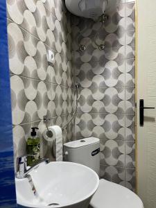 a bathroom with a white toilet and a sink at NINA Apartmani in Plav +39 photos