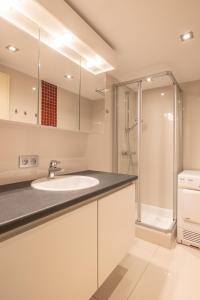 een badkamer met een wastafel en een douche bij "Sluis" - Cozy Studio with Seaview in Oostende