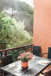 una mesa con una maceta de flores en el balcón en Stella Maris Holidays, en Porto Conte 43 fotos más