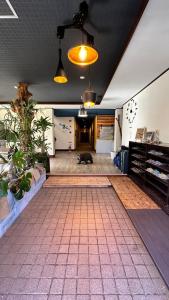une chambre avec un chien posé à même le sol dans l'établissement 八-Hachi- Accommodation, à Fujikawaguchiko