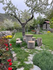 un parque con un árbol y una mesa y algunas flores en Hin Tun, en Artabuynkʼ