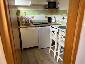 a small kitchen with a sink and a counter at Sončni zahod in Kobarid