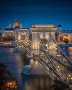 a bridge over a river with a city in the background at ROMANTIC studio in 12th district of Budapest, close to MOM Park in Budapest