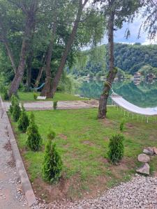 PodrebeljにあるVikendica River Drina - Mali Zvornik-Velika Rekaの湖畔の公園内のハンモック