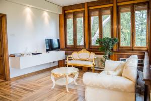 a living room with a couch and a table at Majestic Villa in Hills of Florence with Gardens Gym Jacuzzi and Sauna in Fiesole