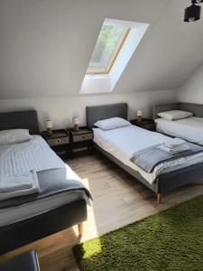 a bedroom with two beds and a window at Zielnisko in Firlej