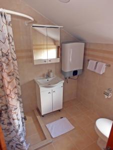 a bathroom with a sink and a toilet at Nika's House Trosobna kuća sa trpezarijom i kuhinjom,u skopu jos dva apartmana,bazen,terasa i sauna in Palić