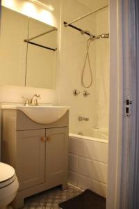 a bathroom with a sink and a toilet and a shower at Cosy apartment in Cobble Hill in Brooklyn