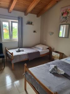 a bedroom with two beds and a window at Sobe Anja in Brtonigla