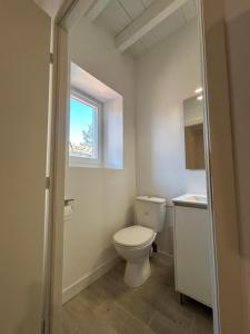 a bathroom with a toilet and a sink and a window at Le charme à la campagne dans toulousaine de 1900 in Bouloc +2 photos