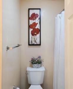 uma casa de banho com um WC com uma fotografia na parede em Haven Place em Alexandria