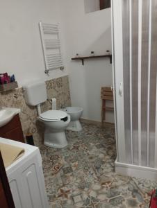 Aggius的住宿－Casa Luisa，一间带两个卫生间和淋浴的浴室