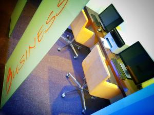 an overhead view of an office with two desks and a television at MB Boutique Hotel - Adults Recommended in Nerja