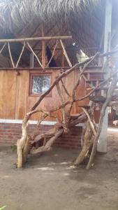 un edificio con un mucchio di rami di albero di fronte ad esso di Casa de la playa la Malinche a Santa Cruz