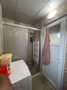 un piccolo bagno con doccia e porta di Lux Apartment+Terrace a Mardin