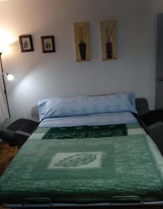 - un lit avec une couverture verte dans l'établissement CASA DANIELA APARTAMENTOS-The pilgrim's house apartments, à Estella