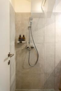 a shower with a shower head in a bathroom at Sofija's Central Apartments in Ljubljana +33 photos